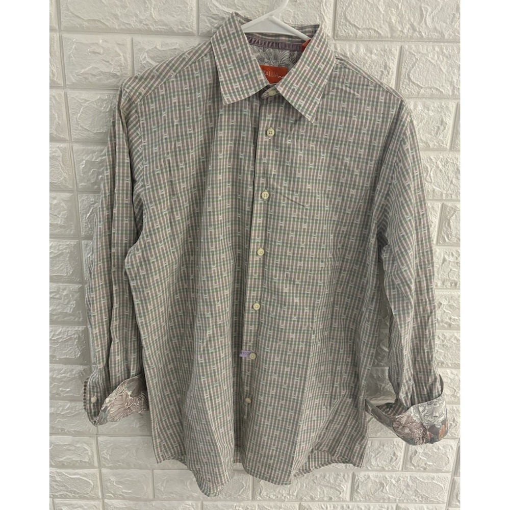 TALLIA MENS BUTTON UP FRONT SHIRT SIZE MEDIUM 15 1/2 LONG SLEEVE FLORAL‎ CUFFS